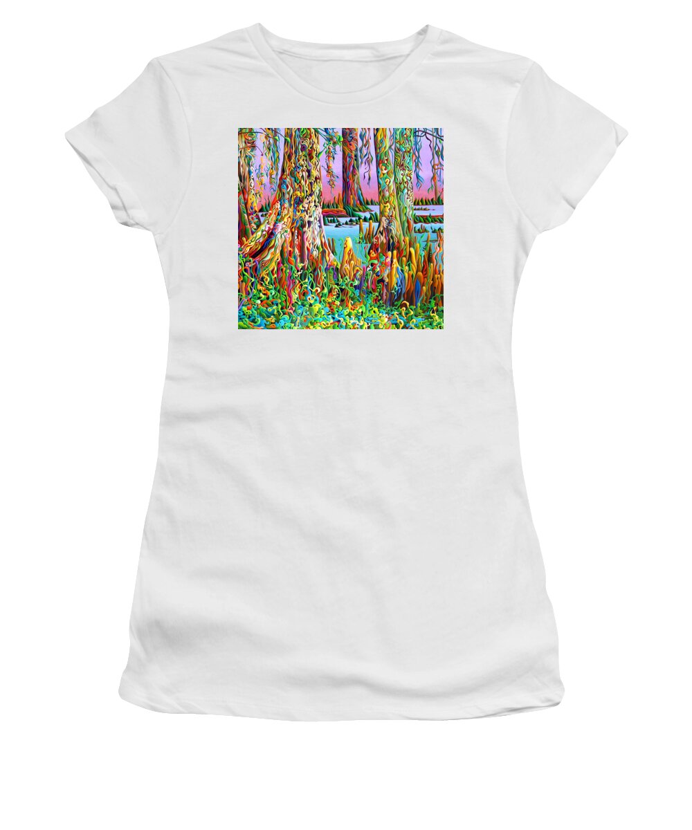 Cypress Women's T-Shirt featuring the painting Cypress Spirit Rising by Amy Ferrari