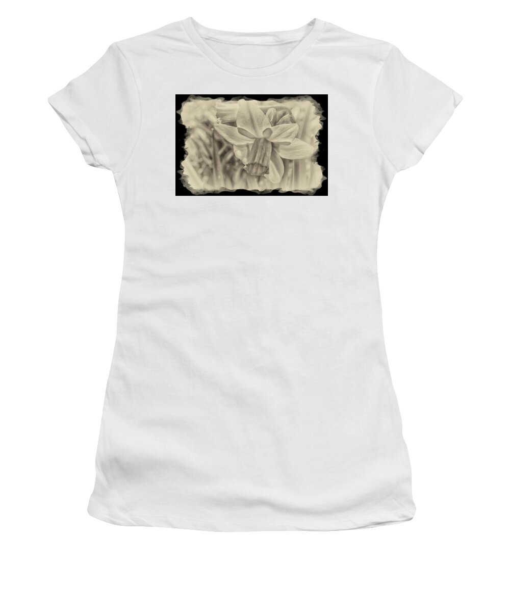 Daffodil Women's T-Shirt featuring the photograph Daffodil In Sepia Framed by Constantine Gregory