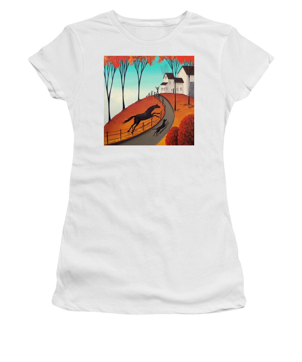 Art Women's T-Shirt featuring the painting Daily Competition by Debbie Criswell