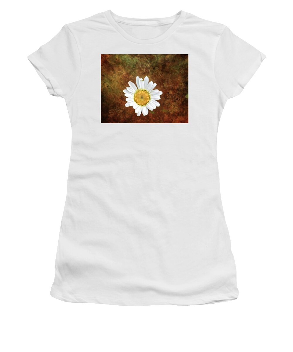 Daisy Flower Photography Women's T-Shirt featuring the photograph Daisy Bug Photo Bomb Wall Art by Gwen Gibson