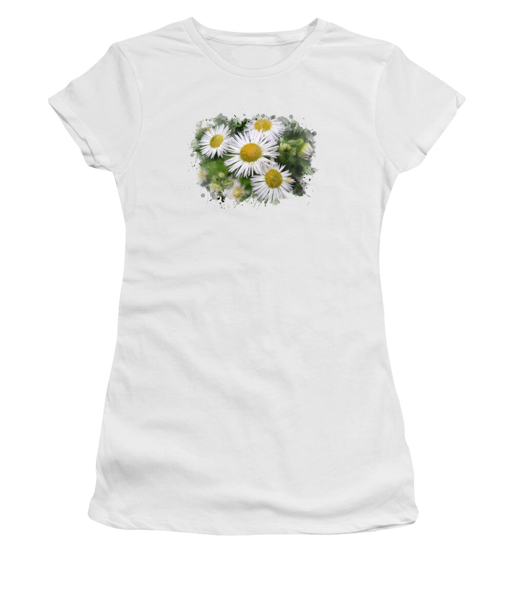 Daisy Women's T-Shirt featuring the mixed media Daisy Watercolor Flowers by Christina Rollo