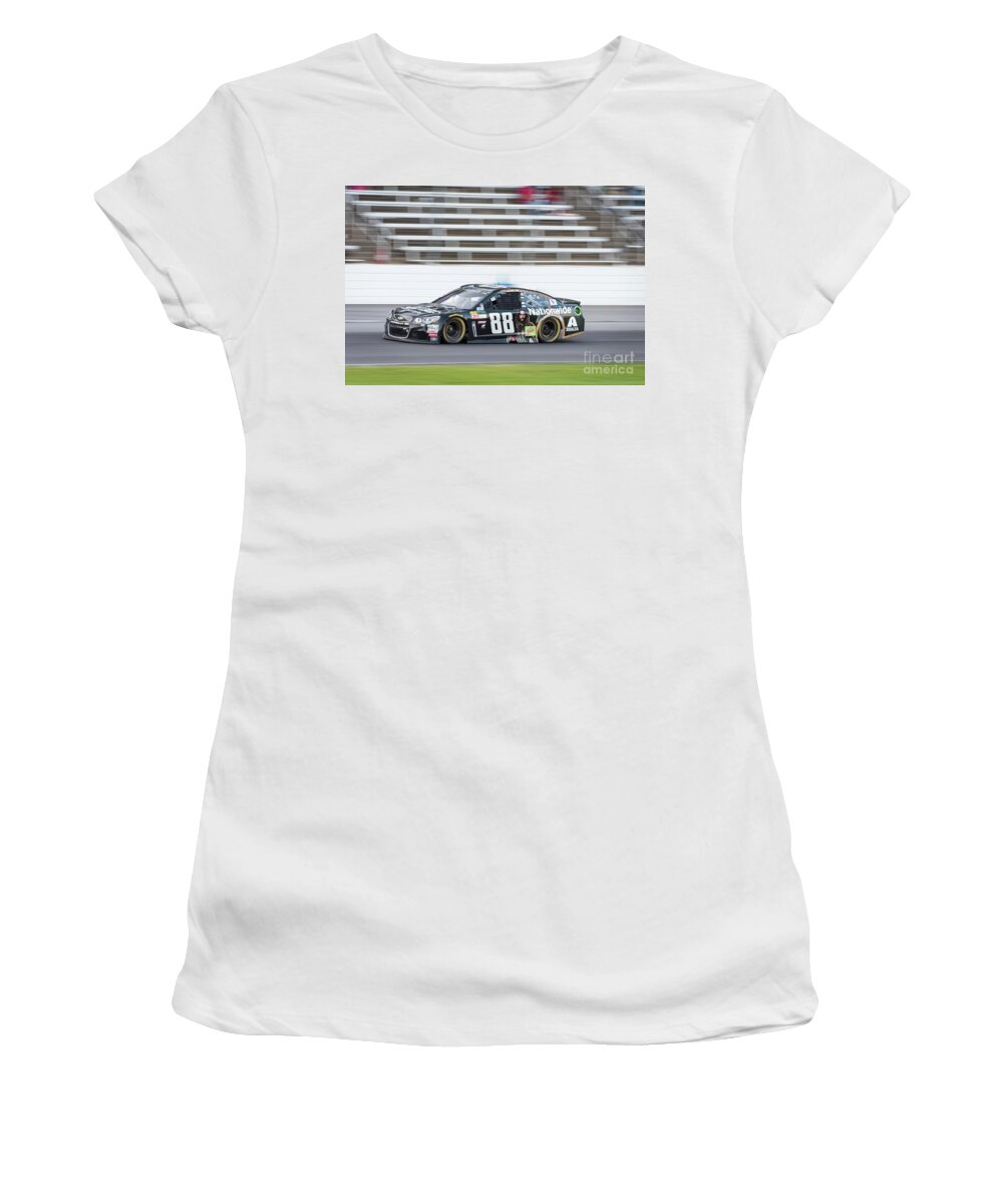 Dale Women's T-Shirt featuring the photograph Dale Earnhardt Jr running hard at Texas Motor Speedway by Paul Quinn