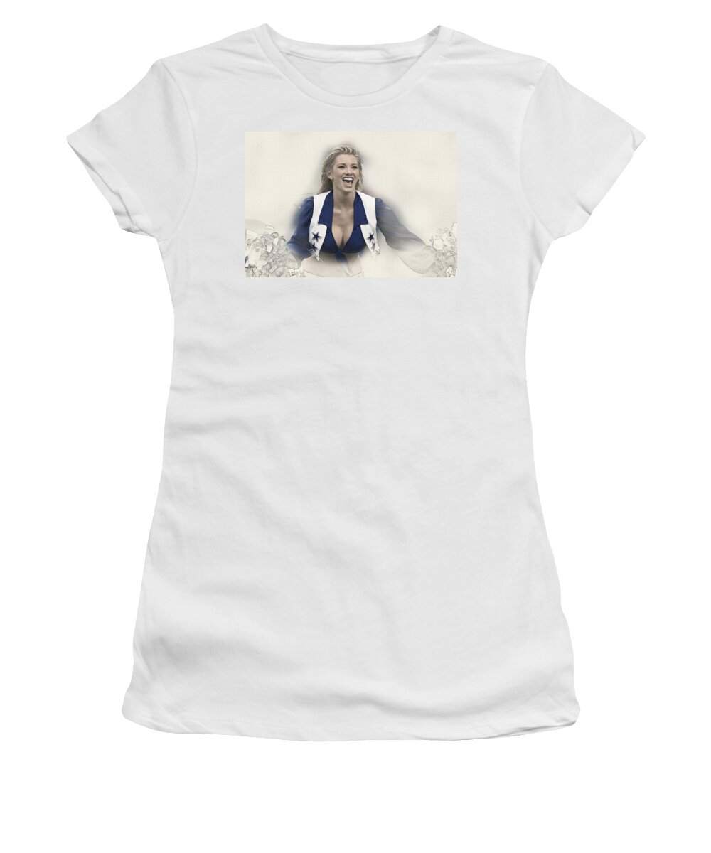 Decorative Women's T-Shirt featuring the digital art Dallas Cowboys cheerleader Katy Marie performs by Don Kuing