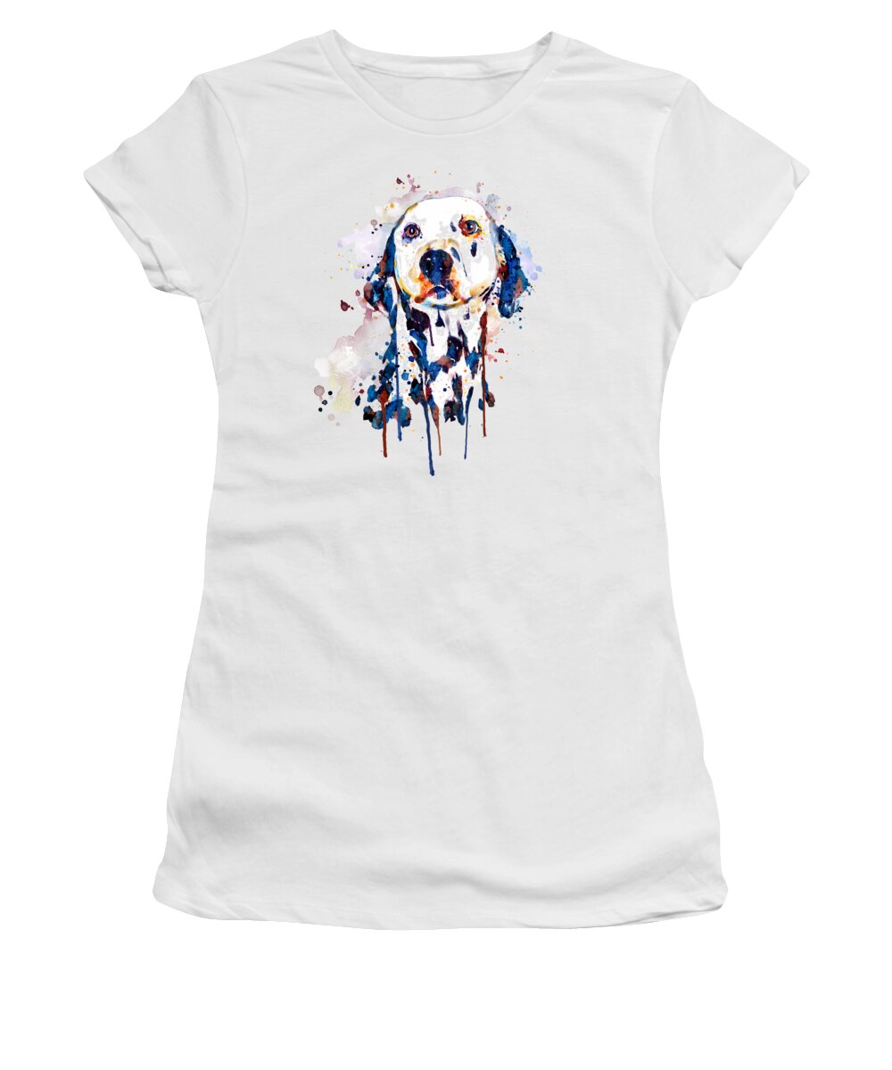 Marian Voicu Women's T-Shirt featuring the painting Dalmatian Head by Marian Voicu