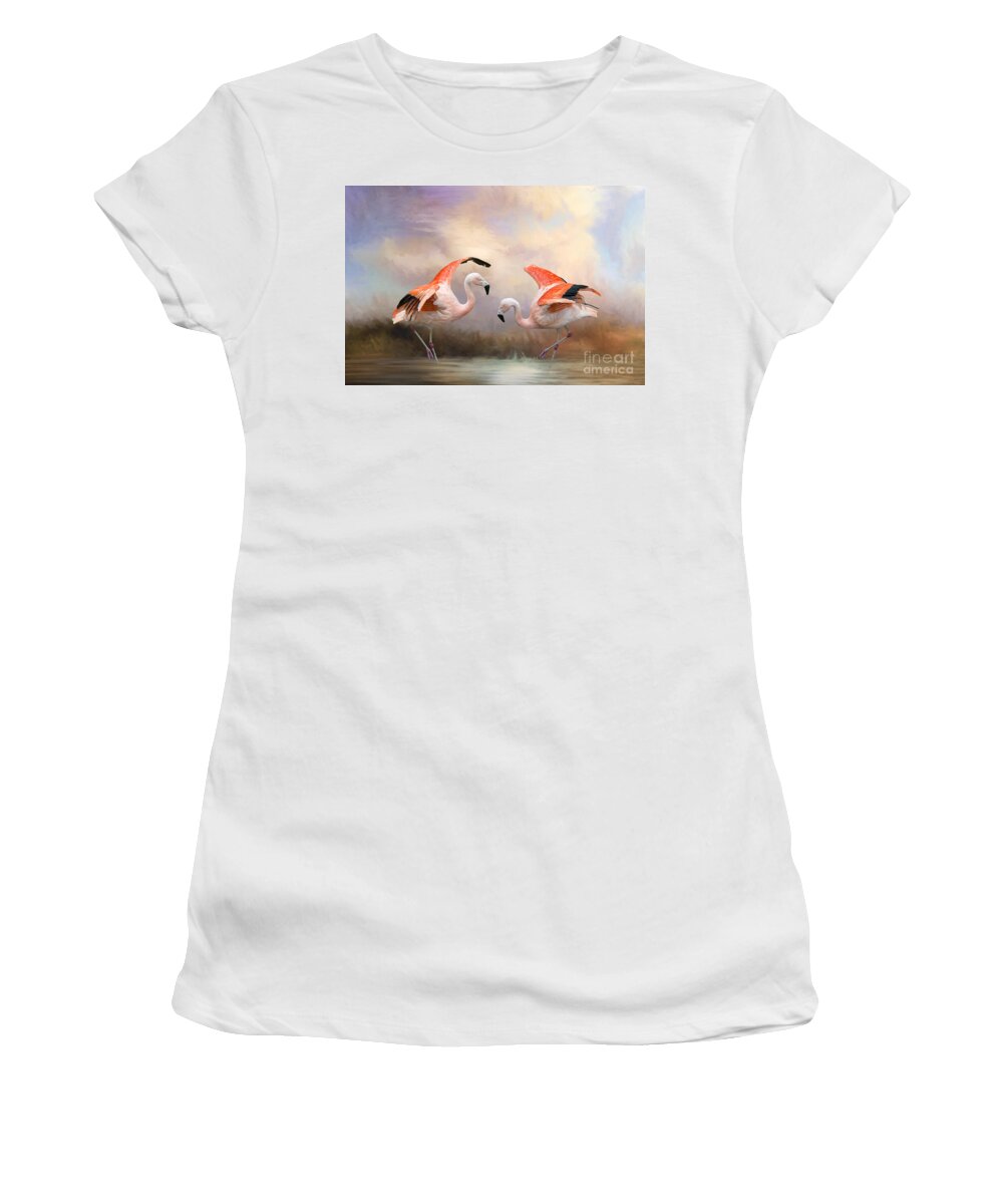 Flamingos Women's T-Shirt featuring the photograph Dance of the Flamingos by Bonnie Barry
