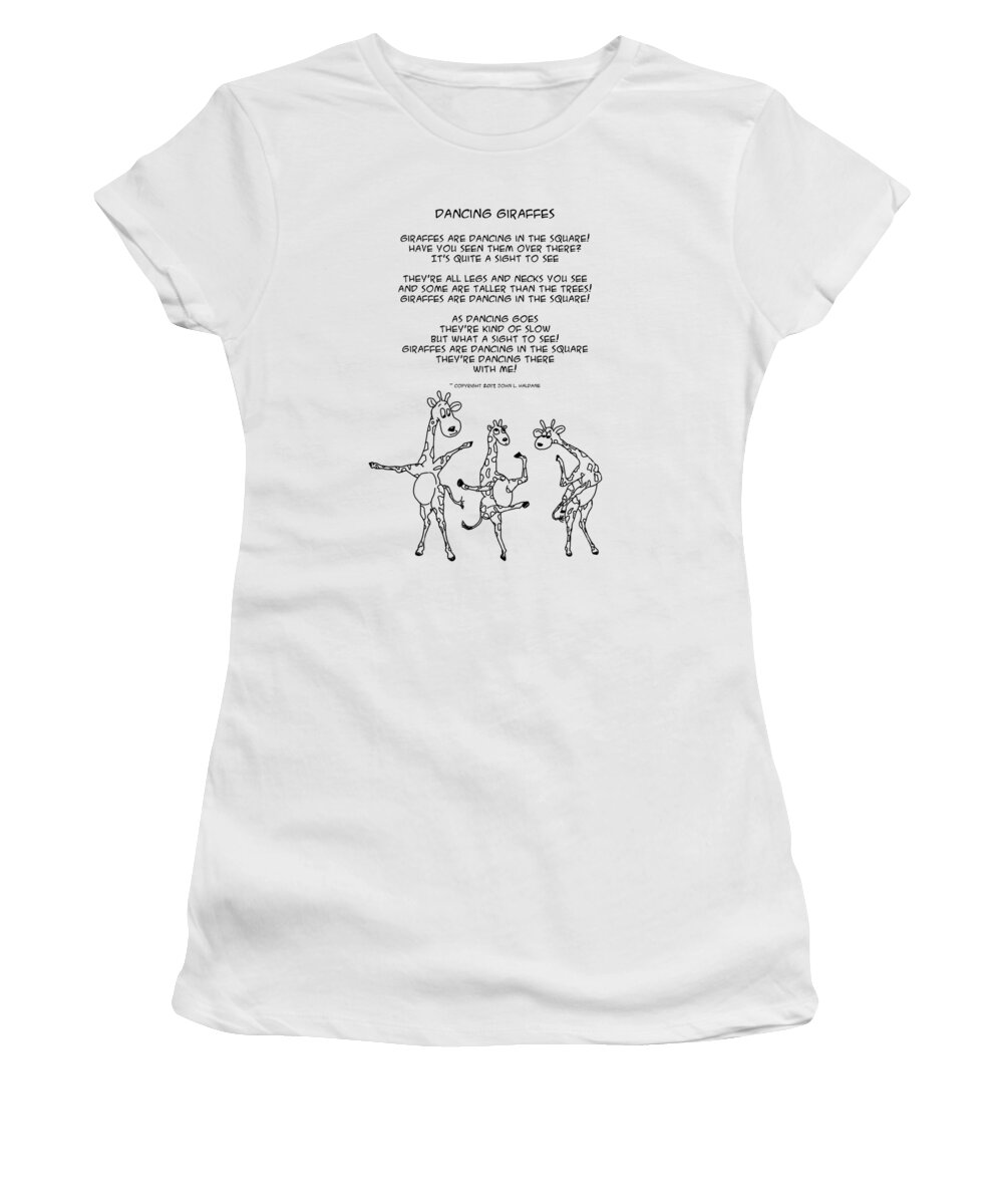 Giraffe Women's T-Shirt featuring the drawing Dancing Giraffes by John Haldane
