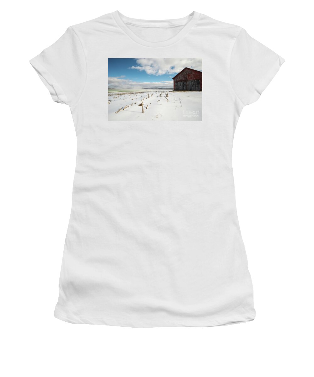 Deerfield Women's T-Shirt featuring the photograph December Snow, Deerfield 2015 - Winter in New England by JG Coleman