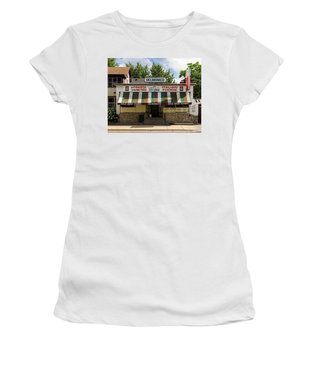 Deli Women's T-Shirt featuring the photograph Delmonico's Italian Market by Mike Evangelist