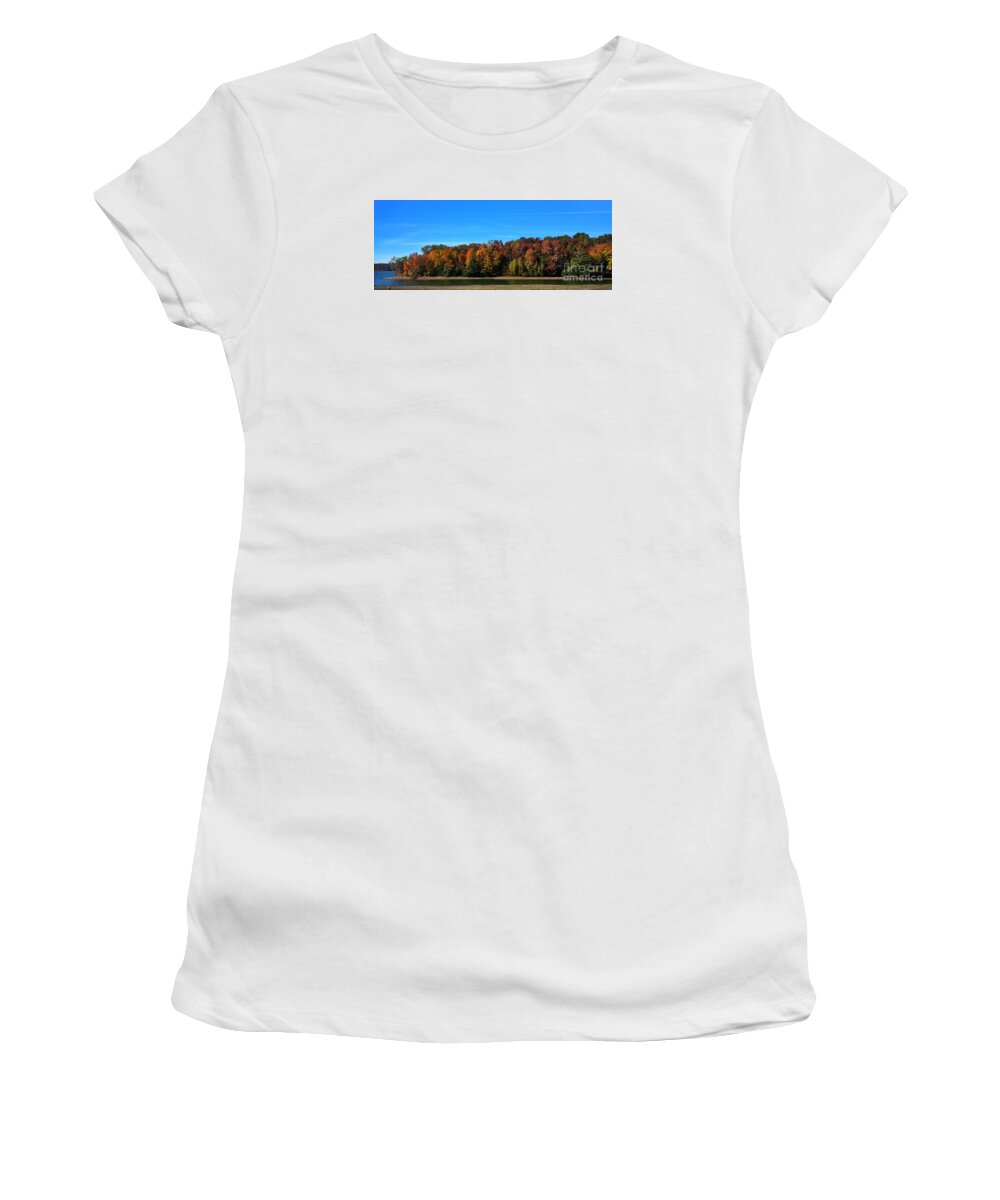 Diane Berry Women's T-Shirt featuring the photograph Delta Lake State Park Foliage by Diane E Berry