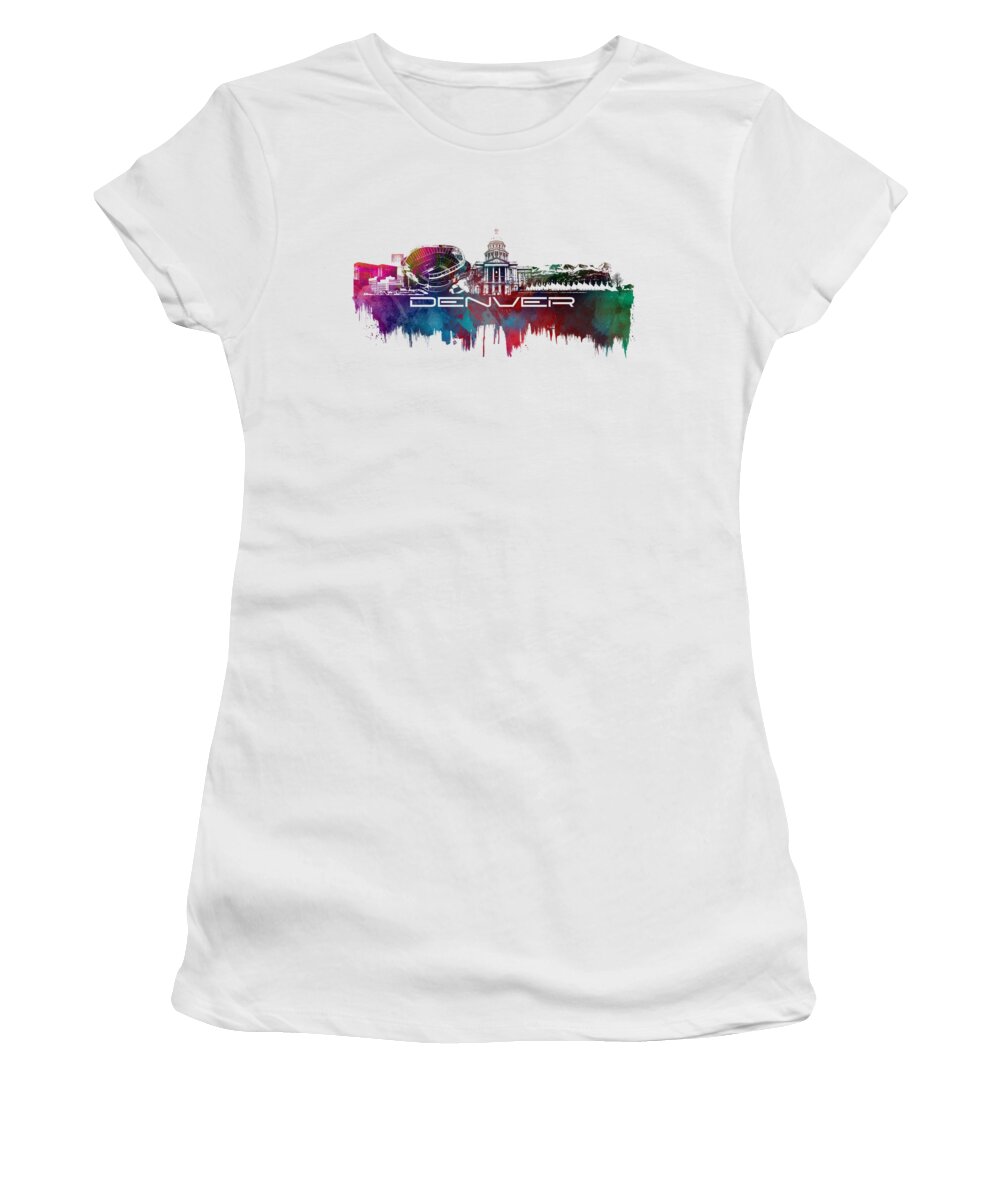 Denver Women's T-Shirt featuring the digital art Denver skyline city blue by Justyna Jaszke JBJart