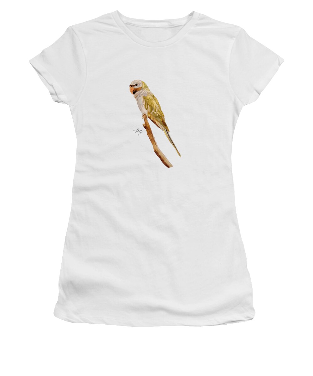 Lord Derby's Parakeet Women's T-Shirt featuring the painting Derbyan Parakeet by Angeles M Pomata