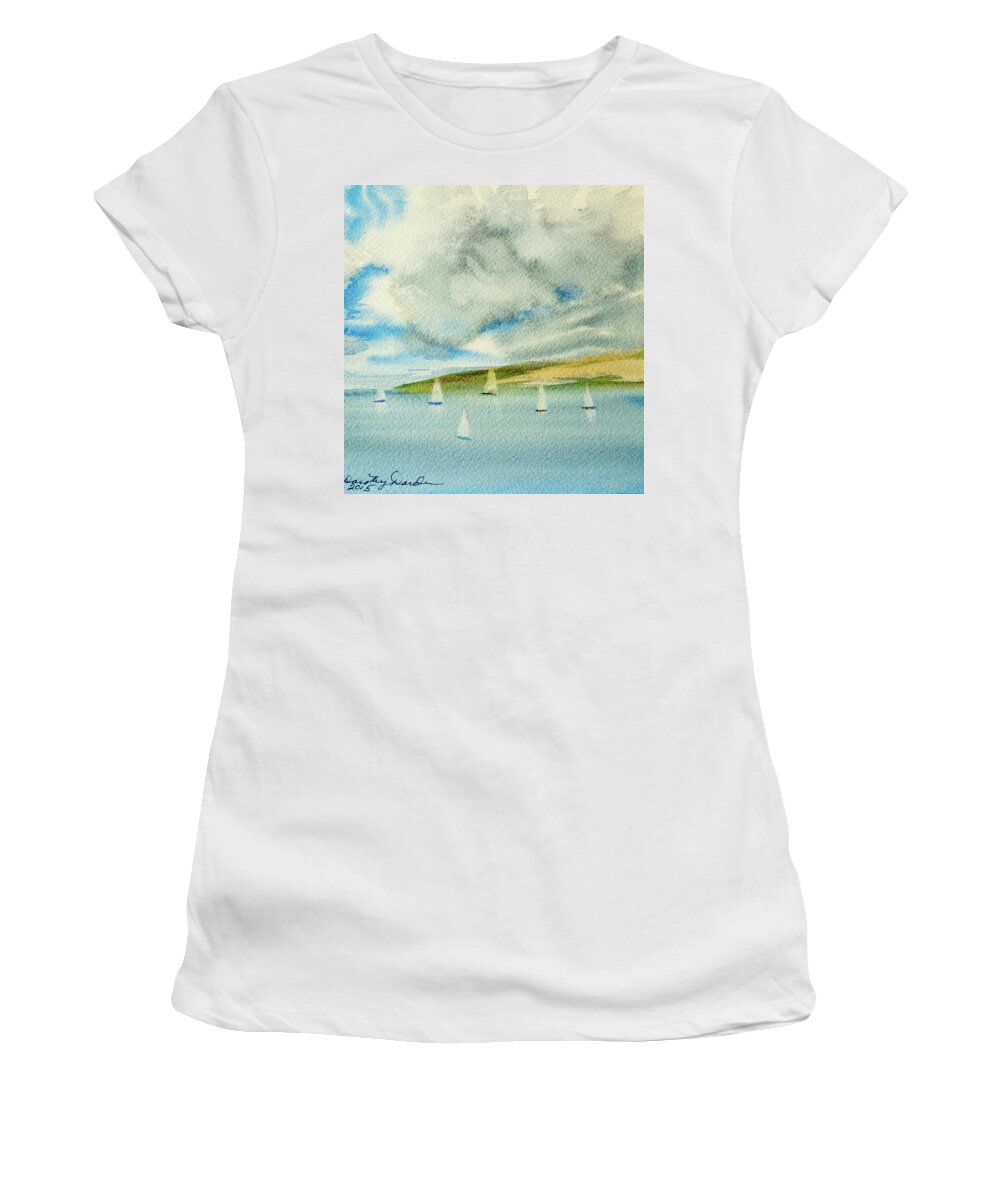 Afternoon Women's T-Shirt featuring the painting Dark Clouds Threaten Derwent River Sailing Fleet by Dorothy Darden
