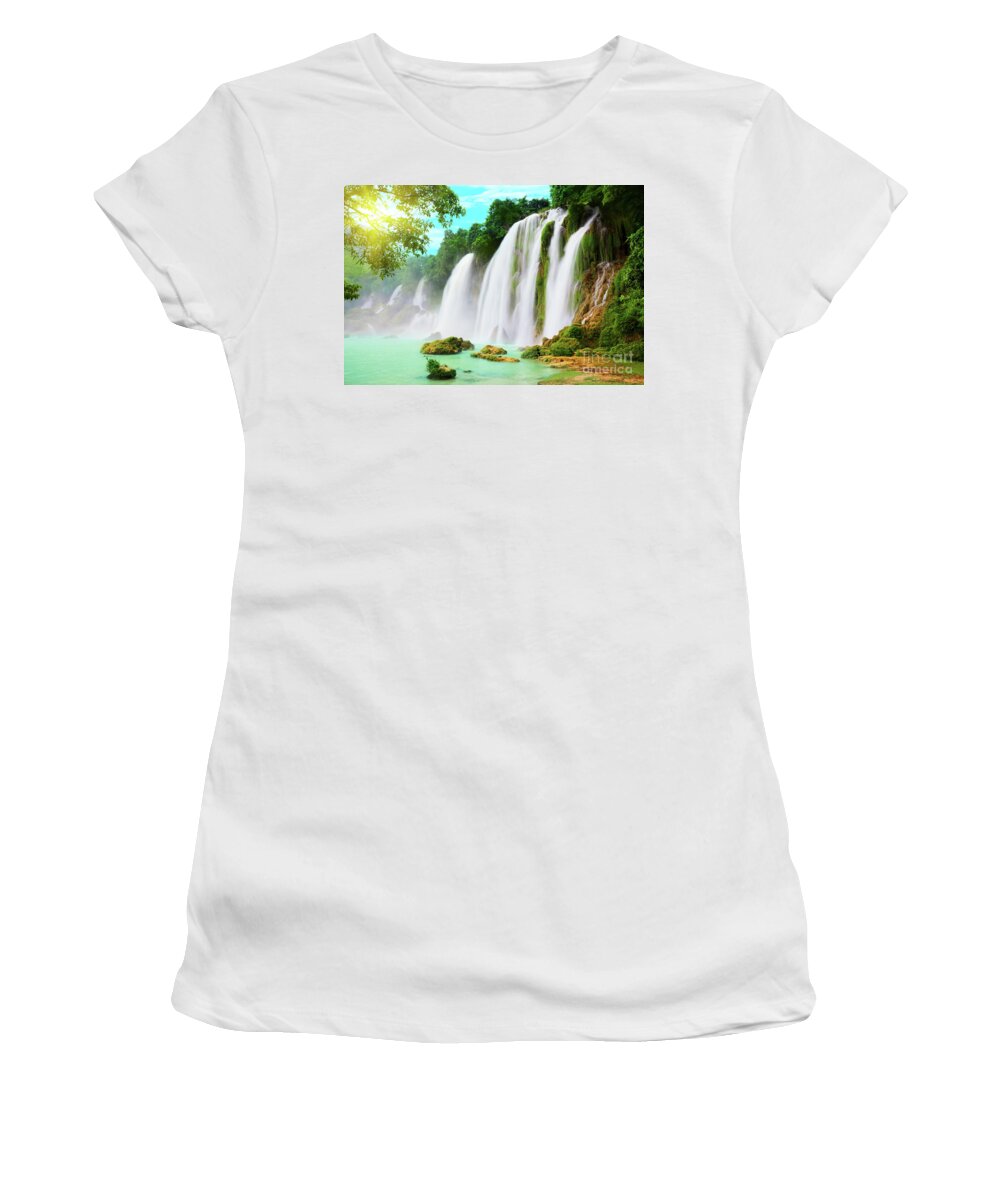 Waterfall Women's T-Shirt featuring the photograph Detian waterfall by MotHaiBaPhoto Prints