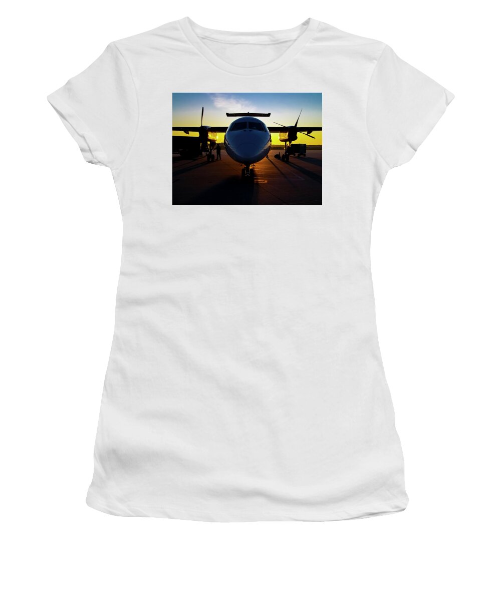 Aviation Women's T-Shirt featuring the photograph DHC-8-300 Refueling by Greg Reed