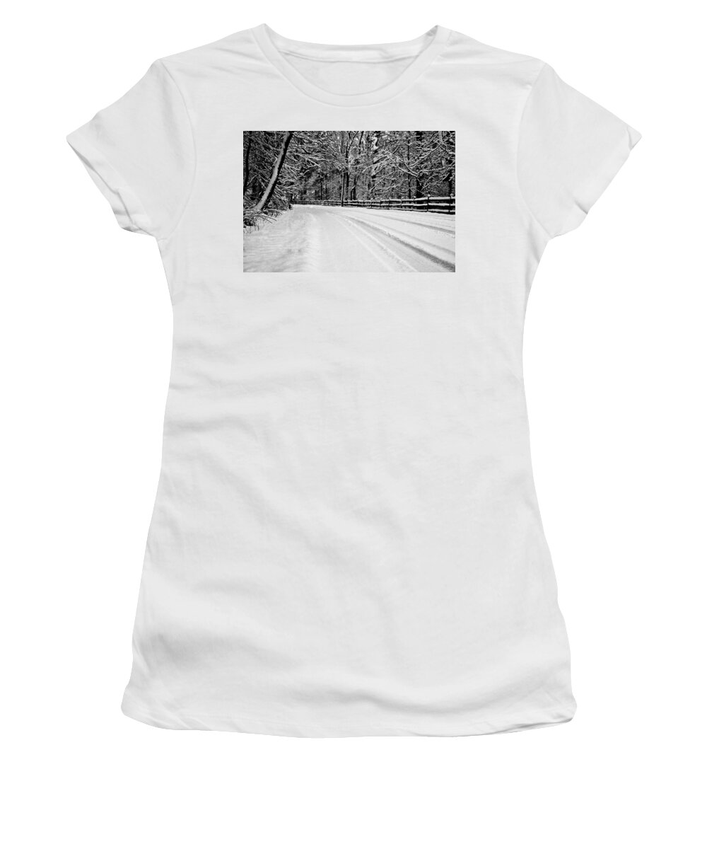 Country Road Women's T-Shirt featuring the photograph Dicksons Mill Road by Joseph Noonan