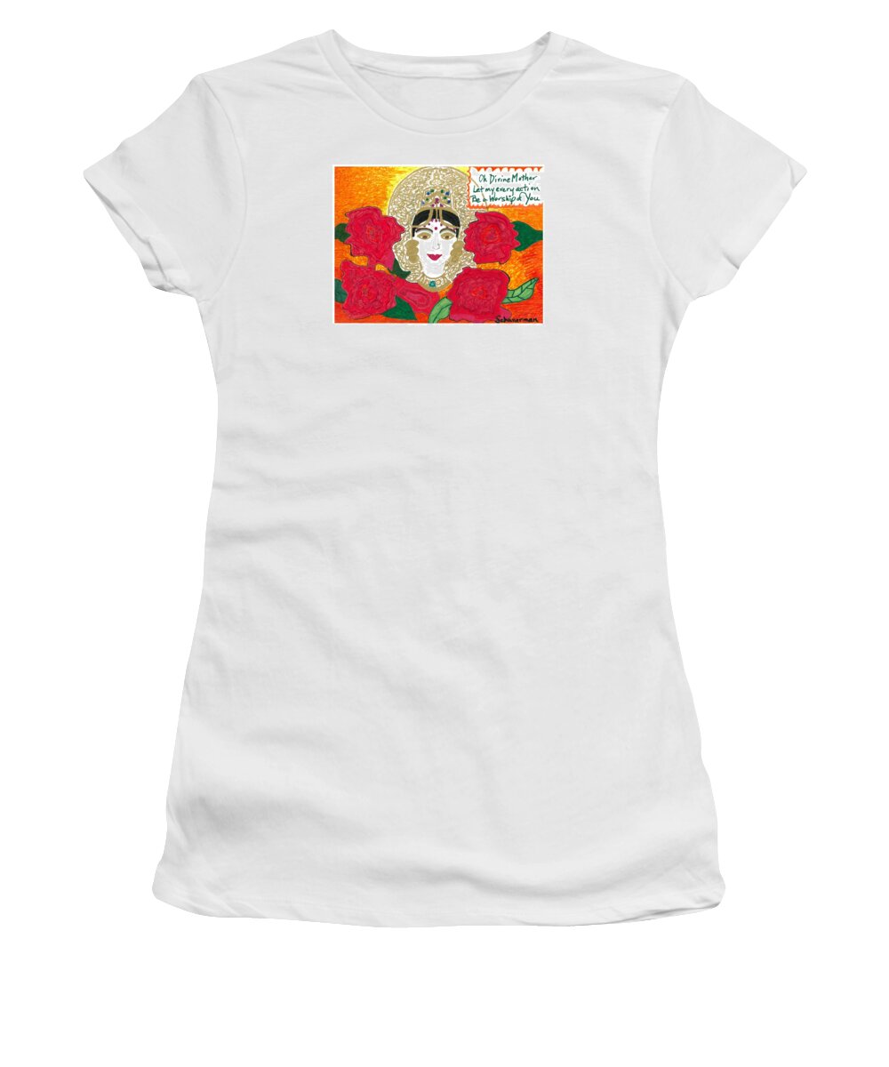 Original Drawing Women's T-Shirt featuring the drawing Divine Mother by Susan Schanerman