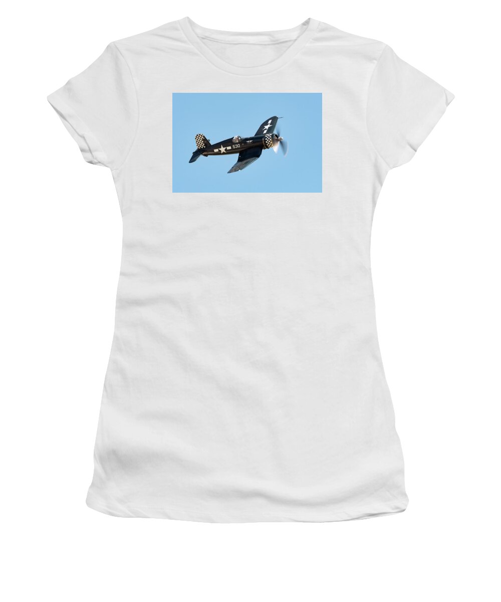 Worldwar 2 Women's T-Shirt featuring the photograph Corsair in flight by Chris Buff