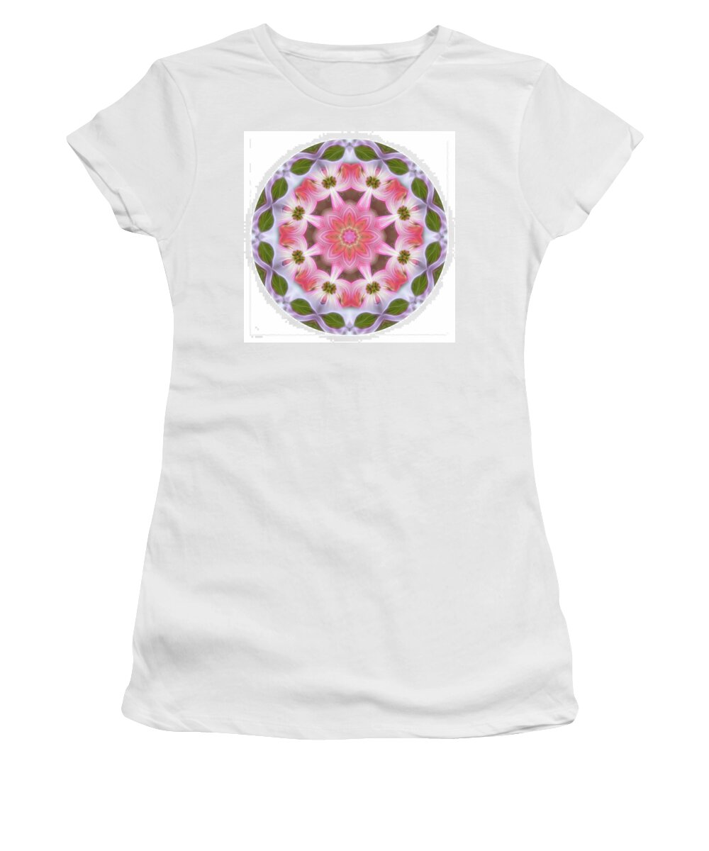 Dogwood Women's T-Shirt featuring the digital art Dogwood Energy Mandala by Beth Venner