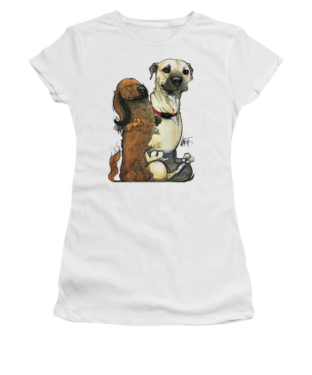 Dachshund Women's T-Shirt featuring the drawing Dominguez SNICKERS and BUDDY by Canine Caricatures By John LaFree