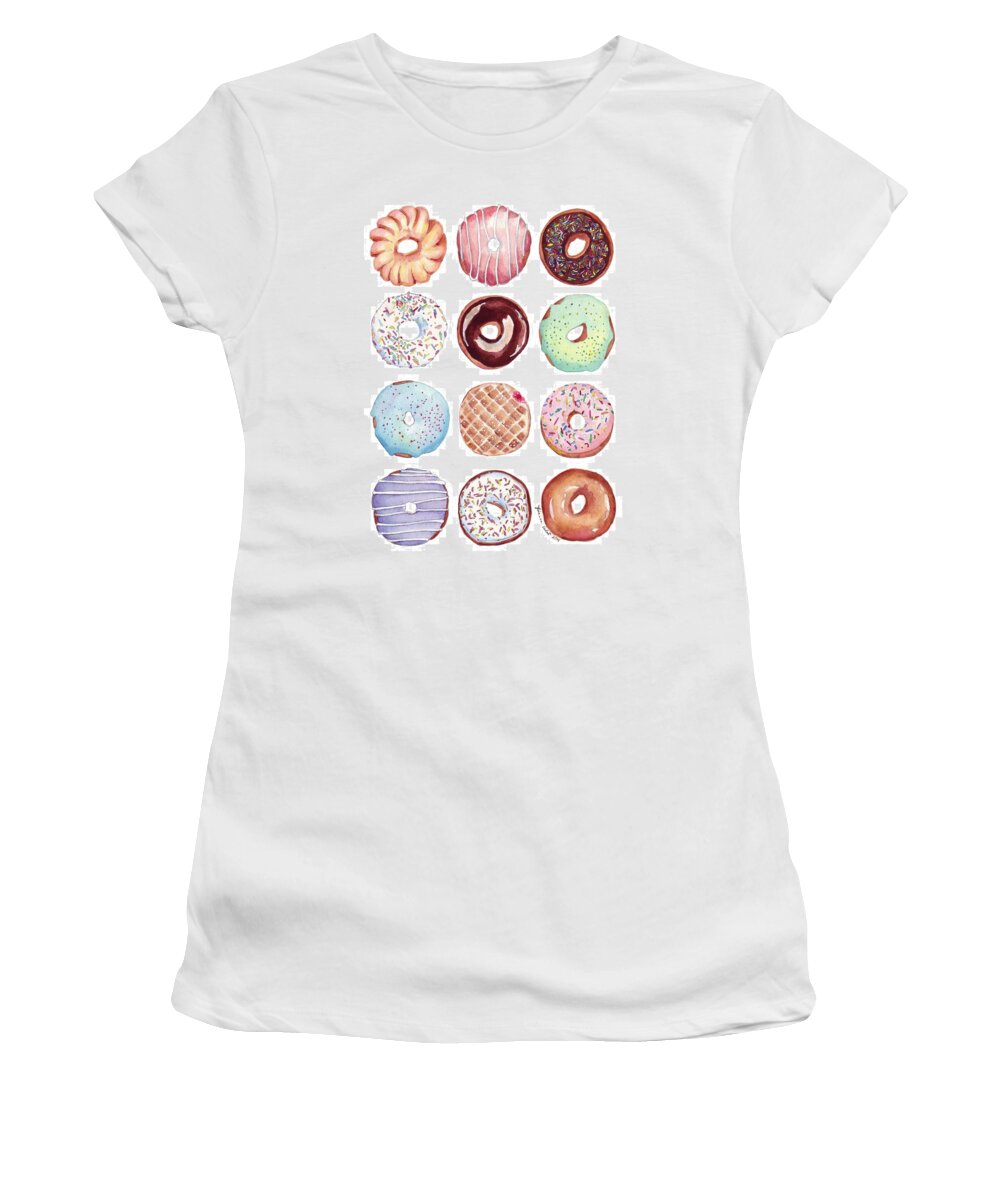 Donuts Women's T-Shirt featuring the painting Dozen Donuts Watercolor by Johanna Pabst