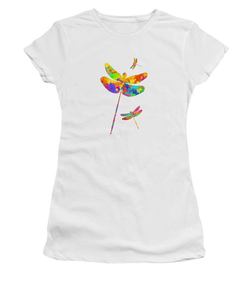 Dragonfly Watercolor Women's T-Shirt featuring the mixed media Dragonfly Watercolor Art by Christina Rollo