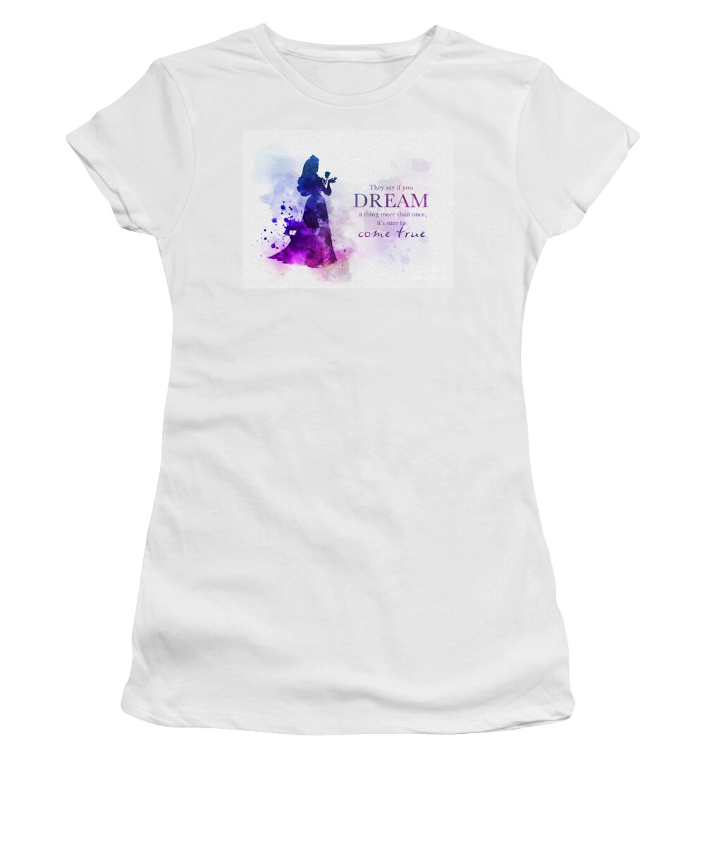 Sleeping Beauty Women's T-Shirt featuring the mixed media Dreams can come true by My Inspiration
