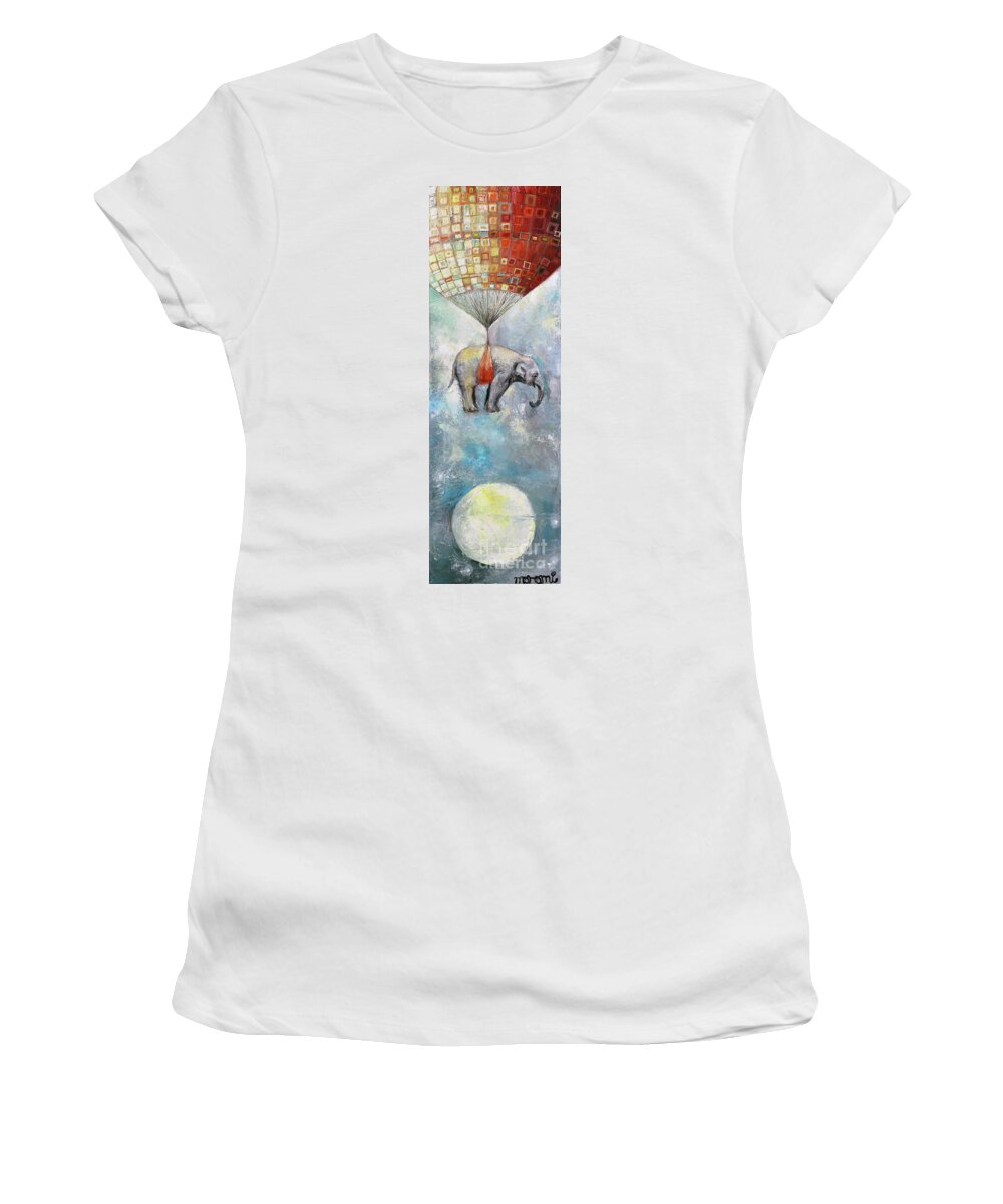 Elephant Women's T-Shirt featuring the painting Up And Away by Manami Lingerfelt