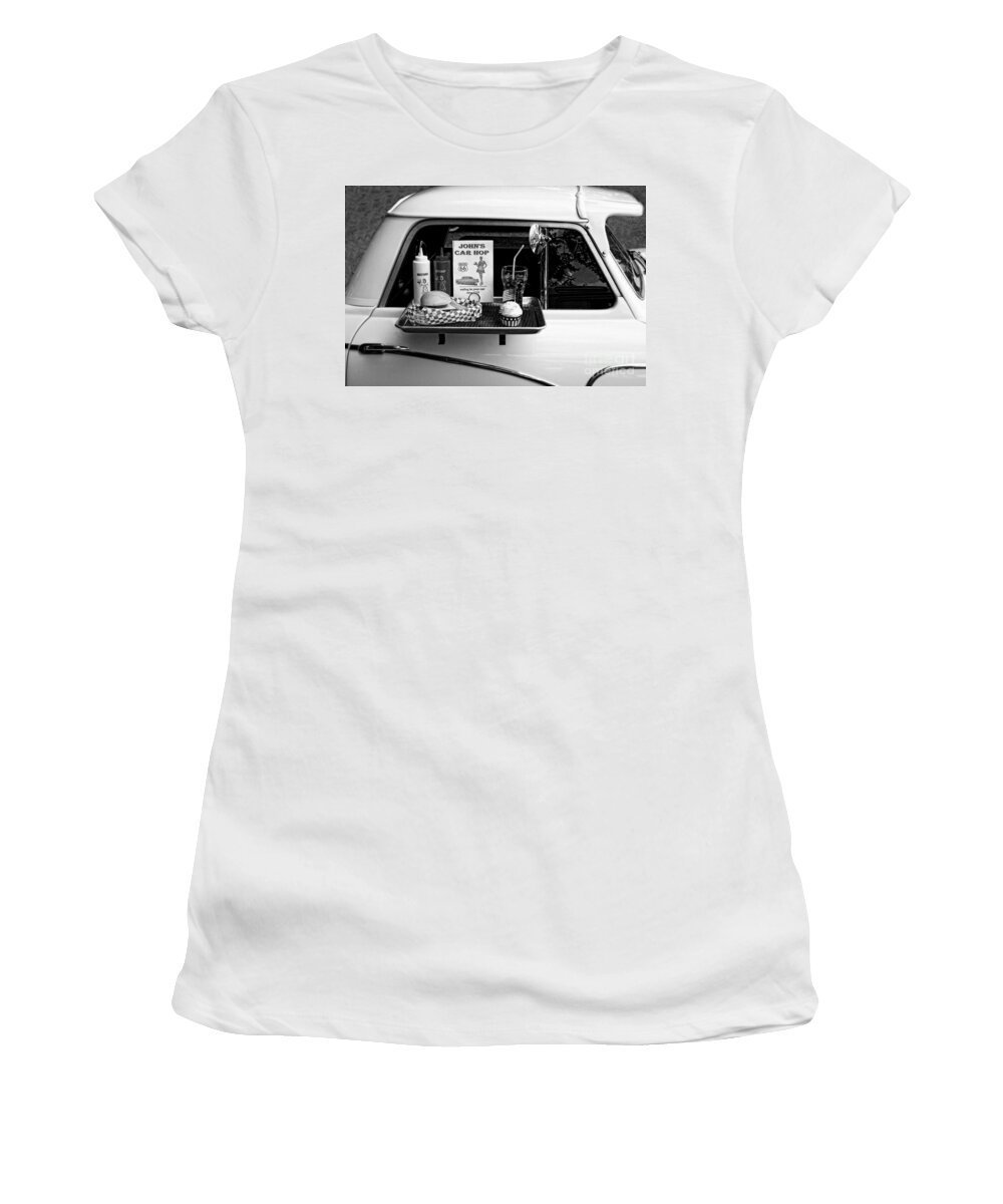 Car Women's T-Shirt featuring the photograph Drive-in Black and White by Doc Braham