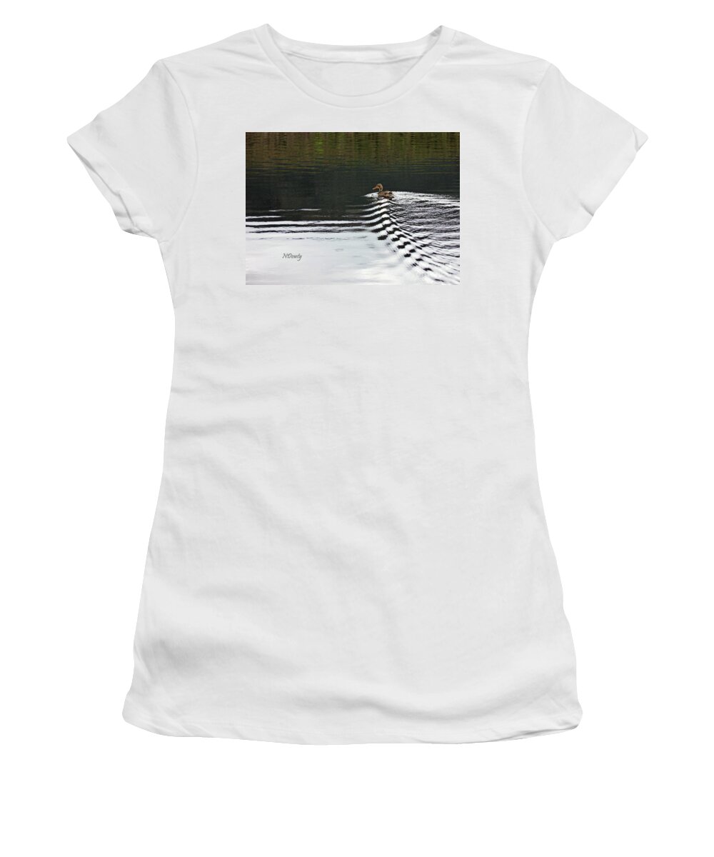 Duck Ripple Wake Women's T-Shirt featuring the photograph Duck on Ripple Wake by Natalie Dowty