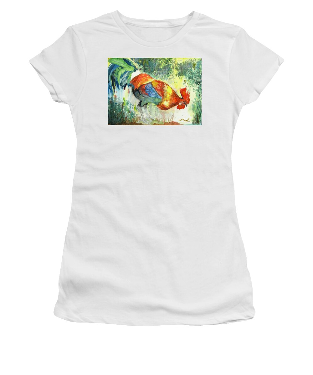 Rooster Women's T-Shirt featuring the painting Early Bird by Mike Benton