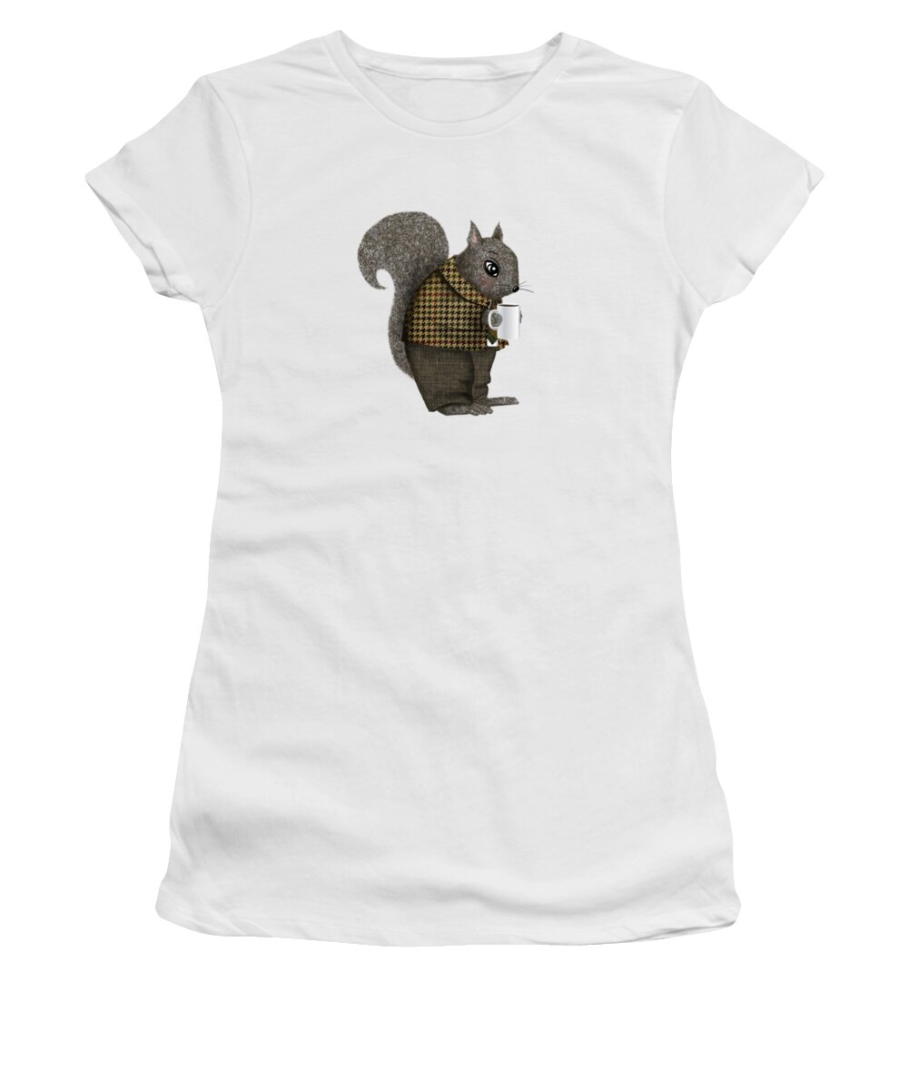 Squirrel Women's T-Shirt featuring the painting Early Morning For Mister Squirrel by Little Bunny Sunshine