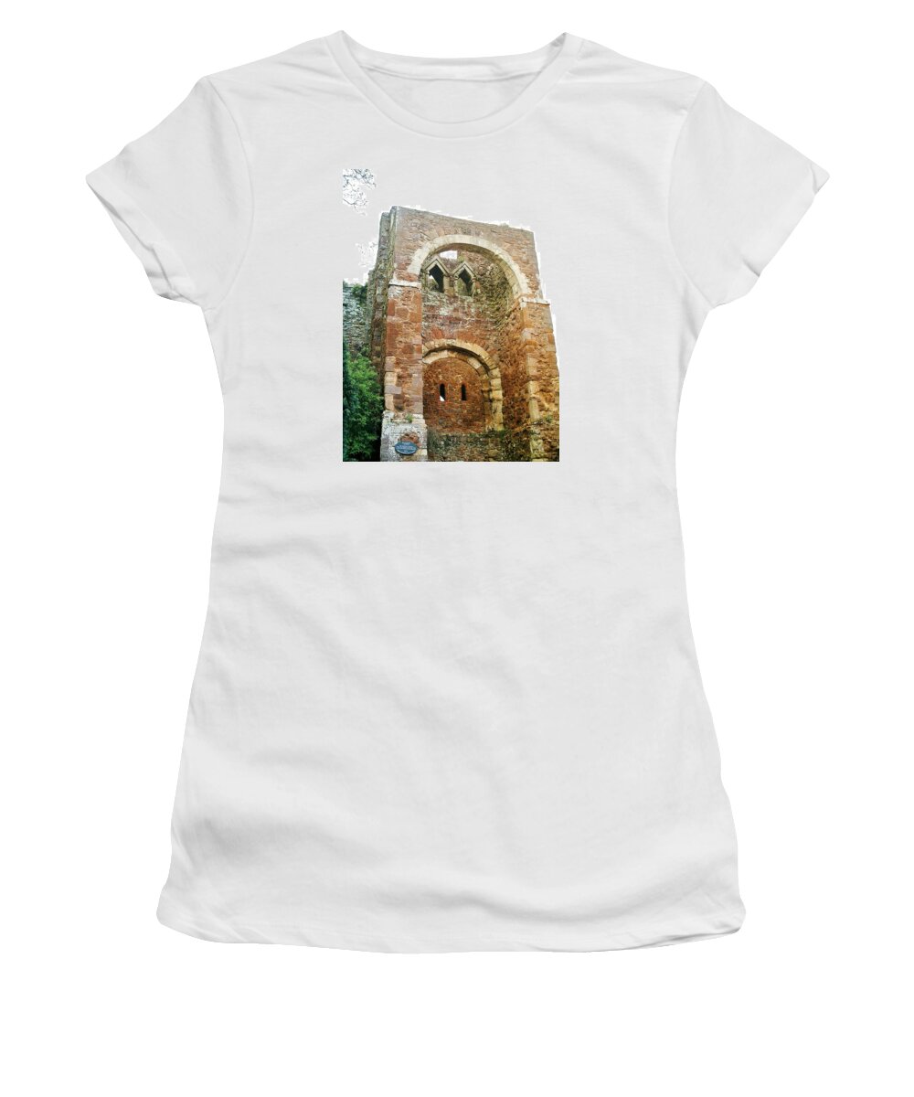 Rougemont Castle Women's T-Shirt featuring the photograph Early Norman Gatehouse Rougemont Castle by Richard Brookes