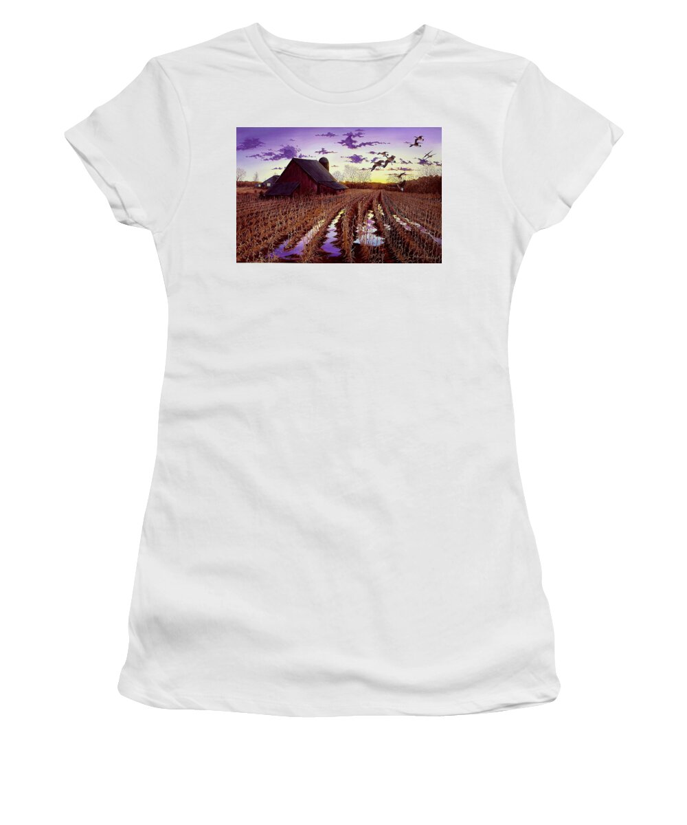 Canadian Geese Women's T-Shirt featuring the painting Early Return by Anthony J Padgett