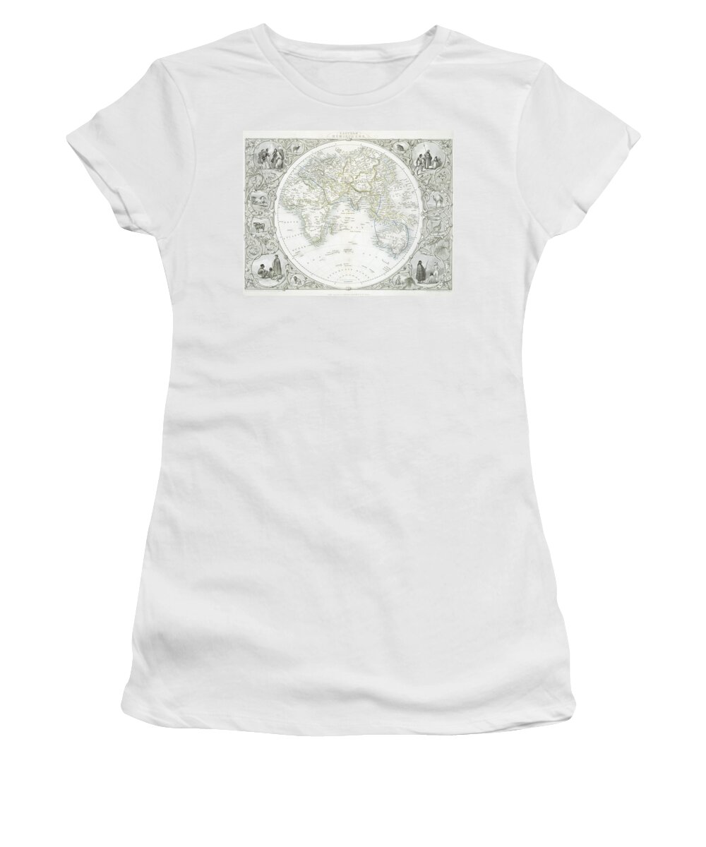 Maps Women's T-Shirt featuring the drawing Eastern Hemisphere by John Rapkin