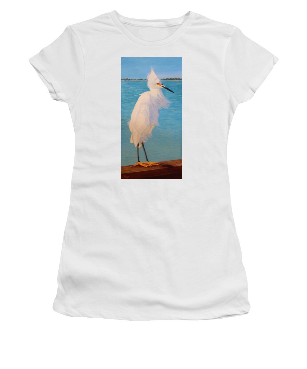 Egret Women's T-Shirt featuring the painting Egret on a Breezy Day by Pat St Onge