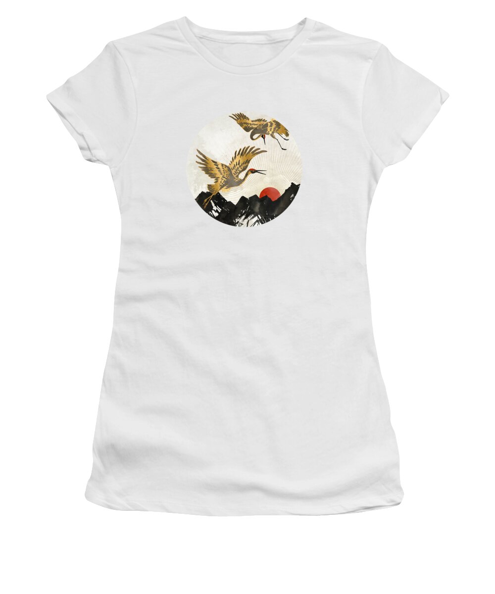 Crane Women's T-Shirt featuring the digital art Elegant Flight II by Spacefrog Designs