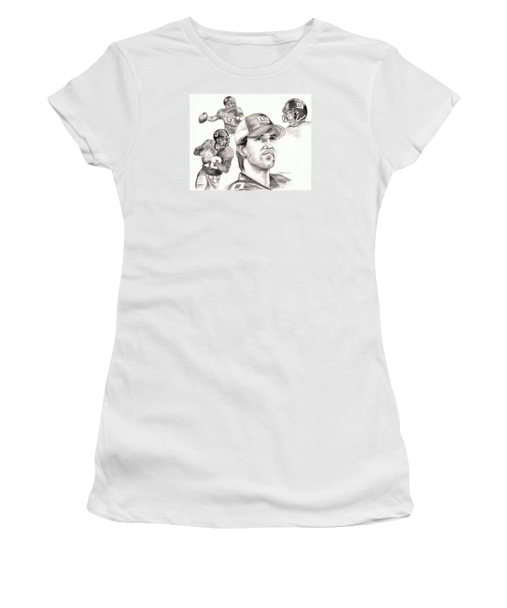 Eli Manning Women's T-Shirt featuring the drawing Eli Manning by Kathleen Kelly Thompson