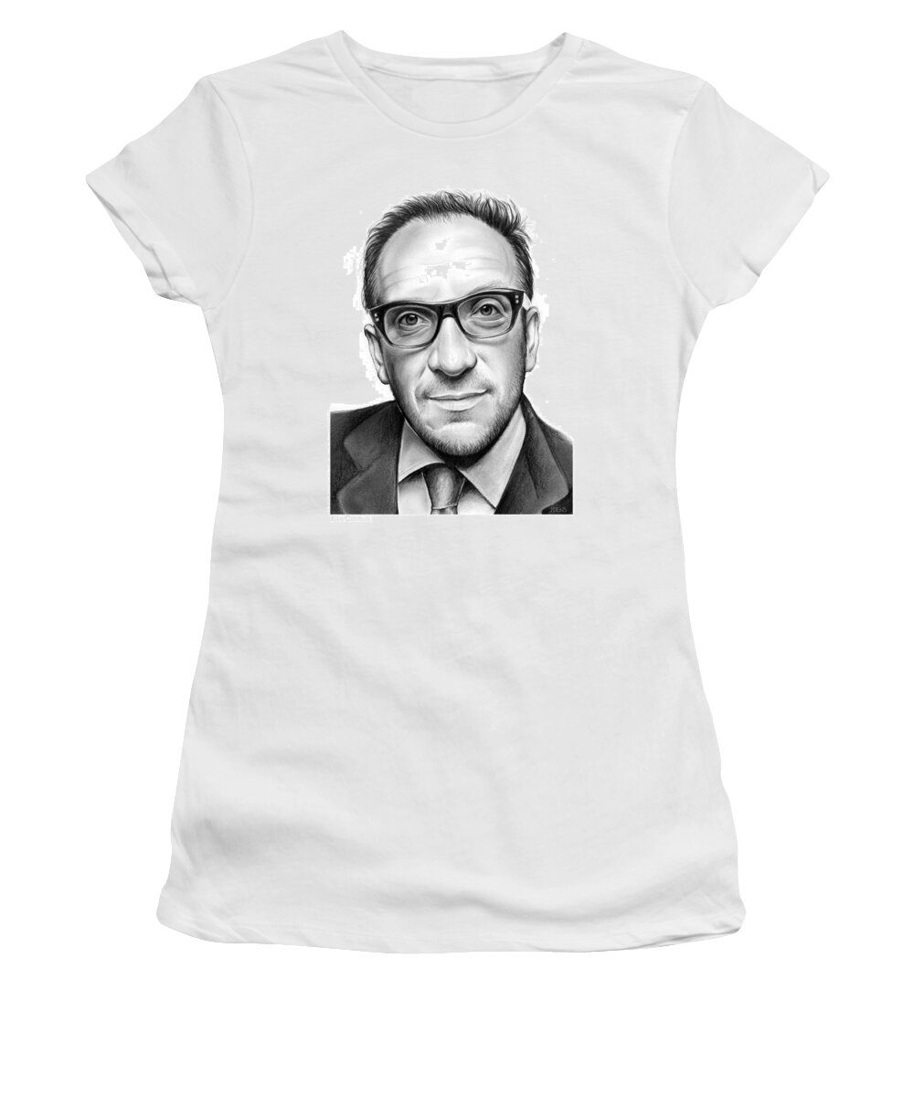 Elvis Costello Women's T-Shirt featuring the drawing Elvis Costello by Greg Joens