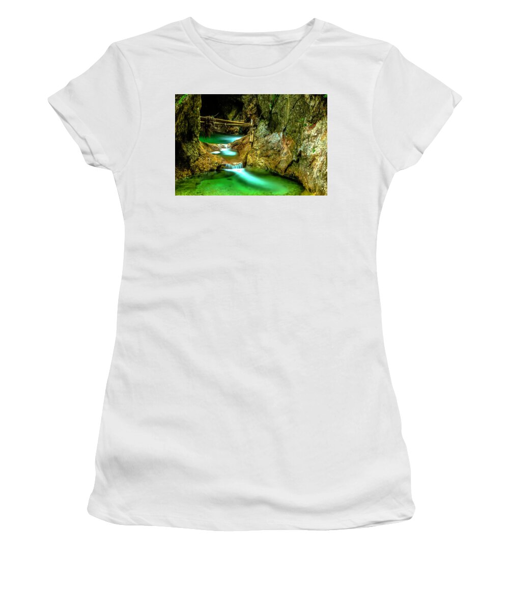 Ravine Women's T-Shirt featuring the photograph Emerald Ravine by Wolfgang Stocker
