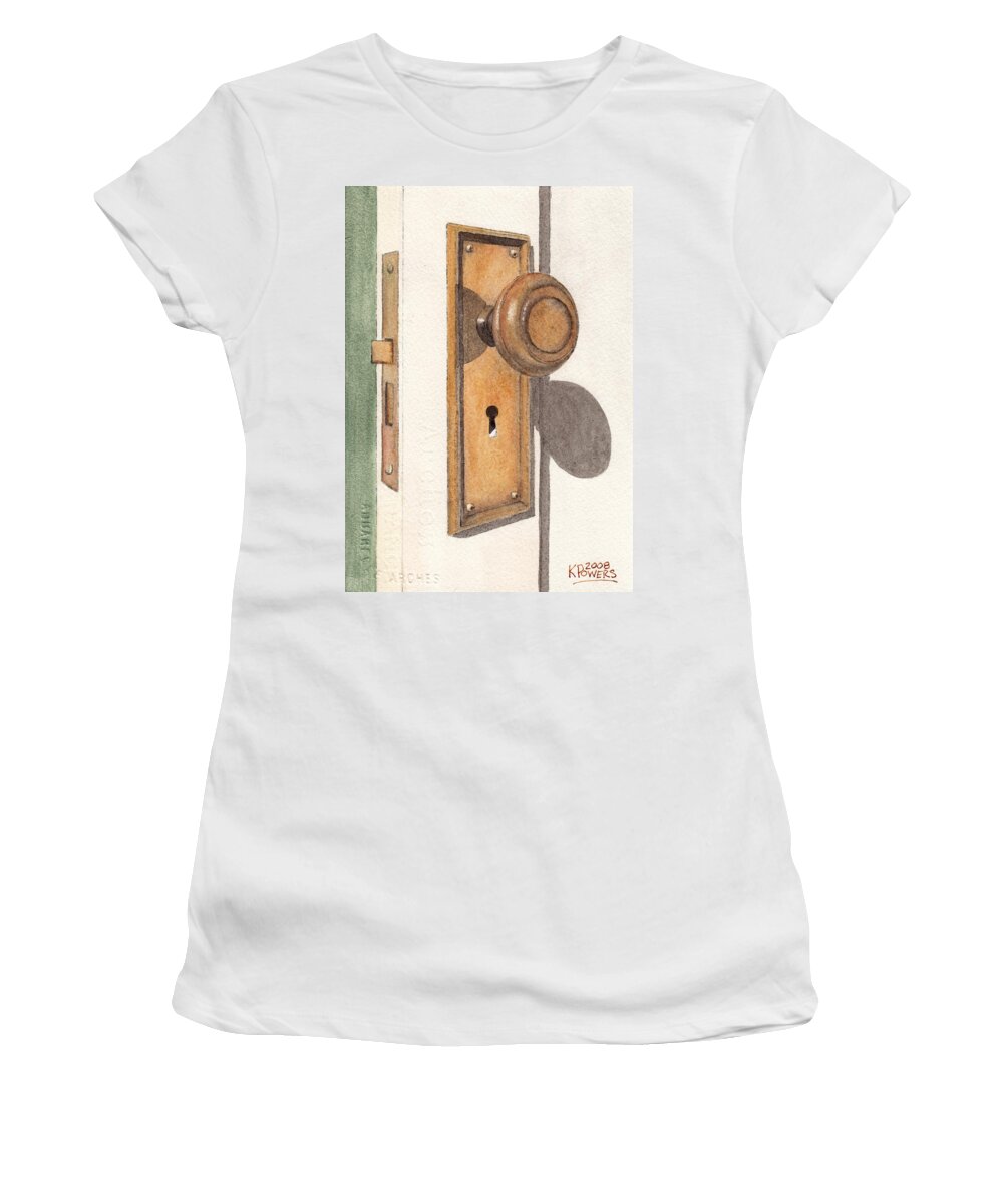 Door Women's T-Shirt featuring the painting Emily's Door Knob by Ken Powers