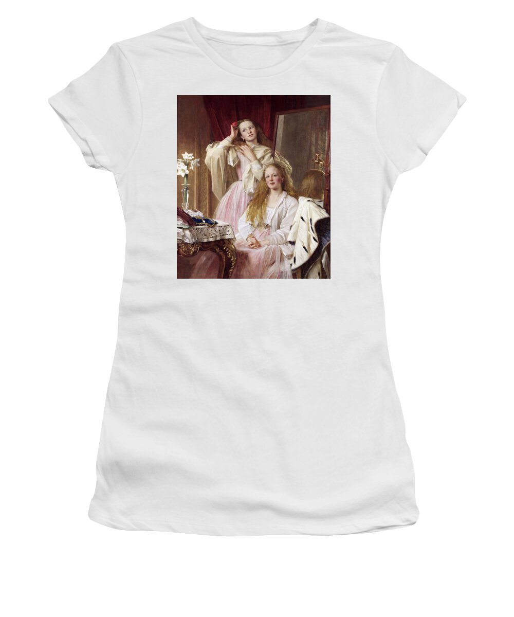 Henry Tanworth Wells Women's T-Shirt featuring the painting Emma and Federica Bankes of Soughton Hall by Henry Tanworth Wells