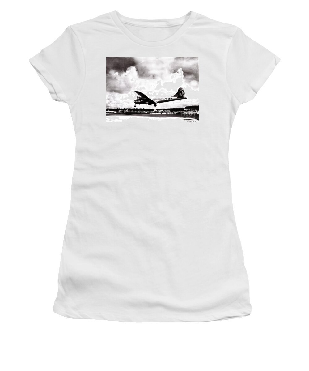 History Women's T-Shirt featuring the photograph Enola Gay Landing After Hiroshima by Photo Researchers