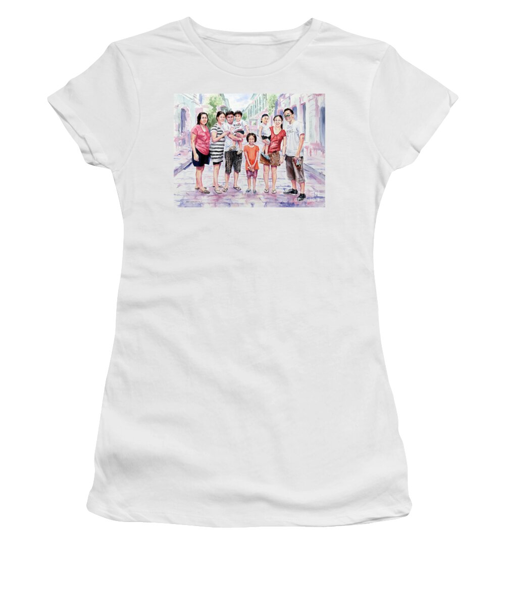 Family Women's T-Shirt featuring the painting Estepa Family Portrait by Joey Agbayani