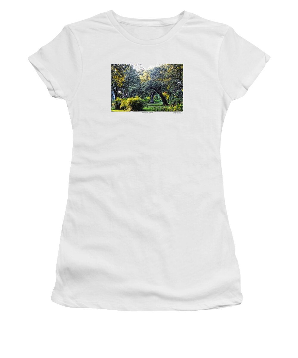 Fairy Tale Women's T-Shirt featuring the photograph Fairytale Forest with border by Maggy Marsh