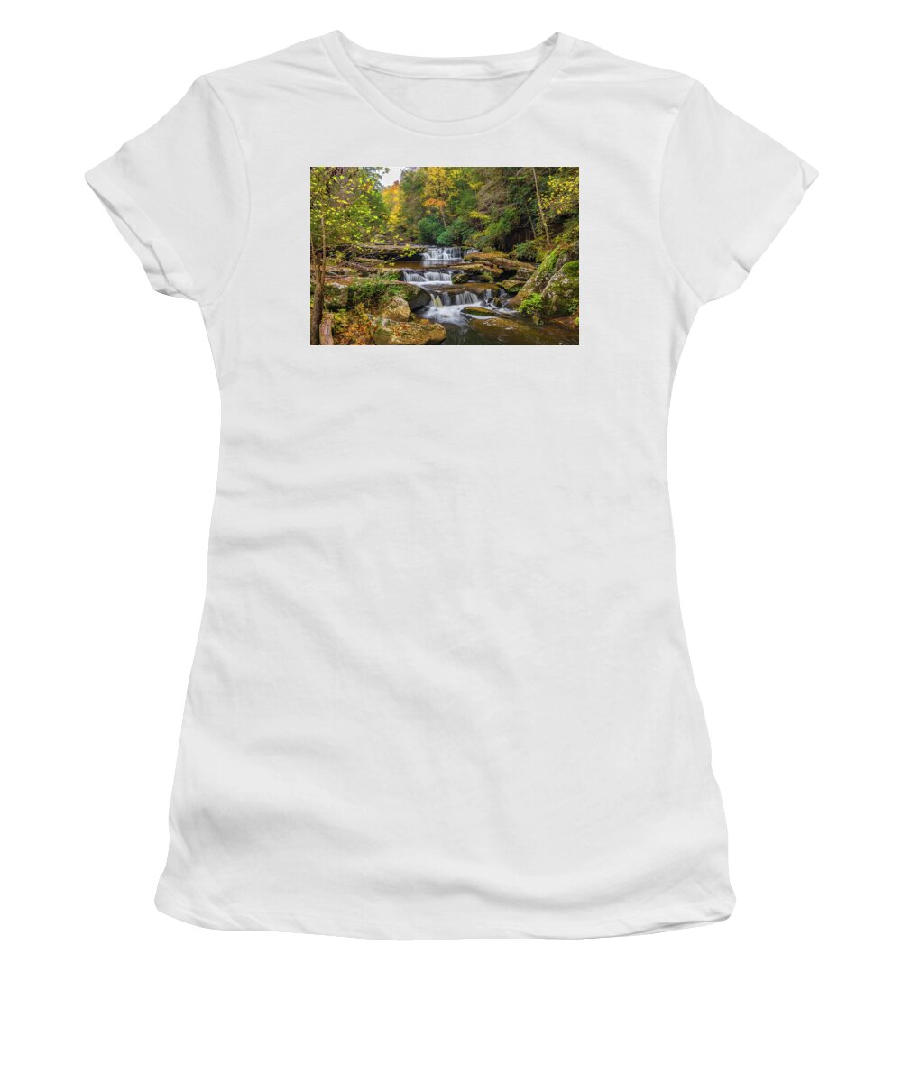 2017-10-29 Women's T-Shirt featuring the photograph Fall at Bark Camp creek by Ulrich Burkhalter