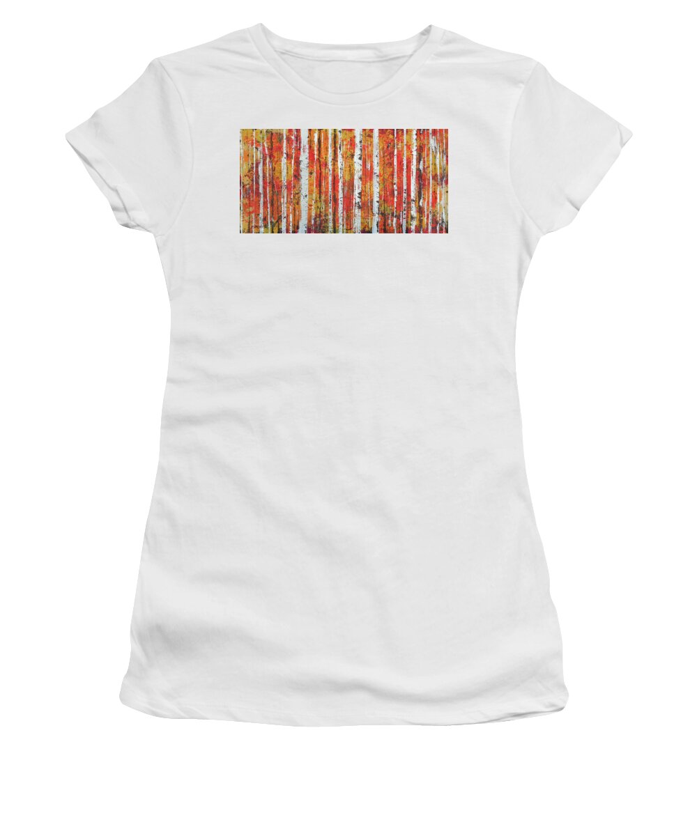 Landscape Women's T-Shirt featuring the painting Fall Woods by Rhodes Rumsey
