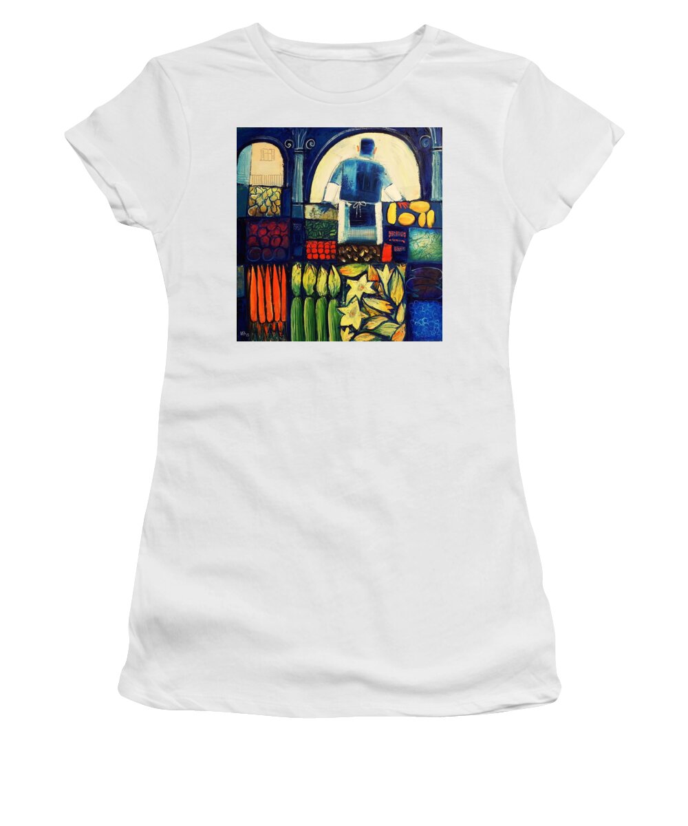  Women's T-Shirt featuring the painting Farm Market  by Mikhail Zarovny