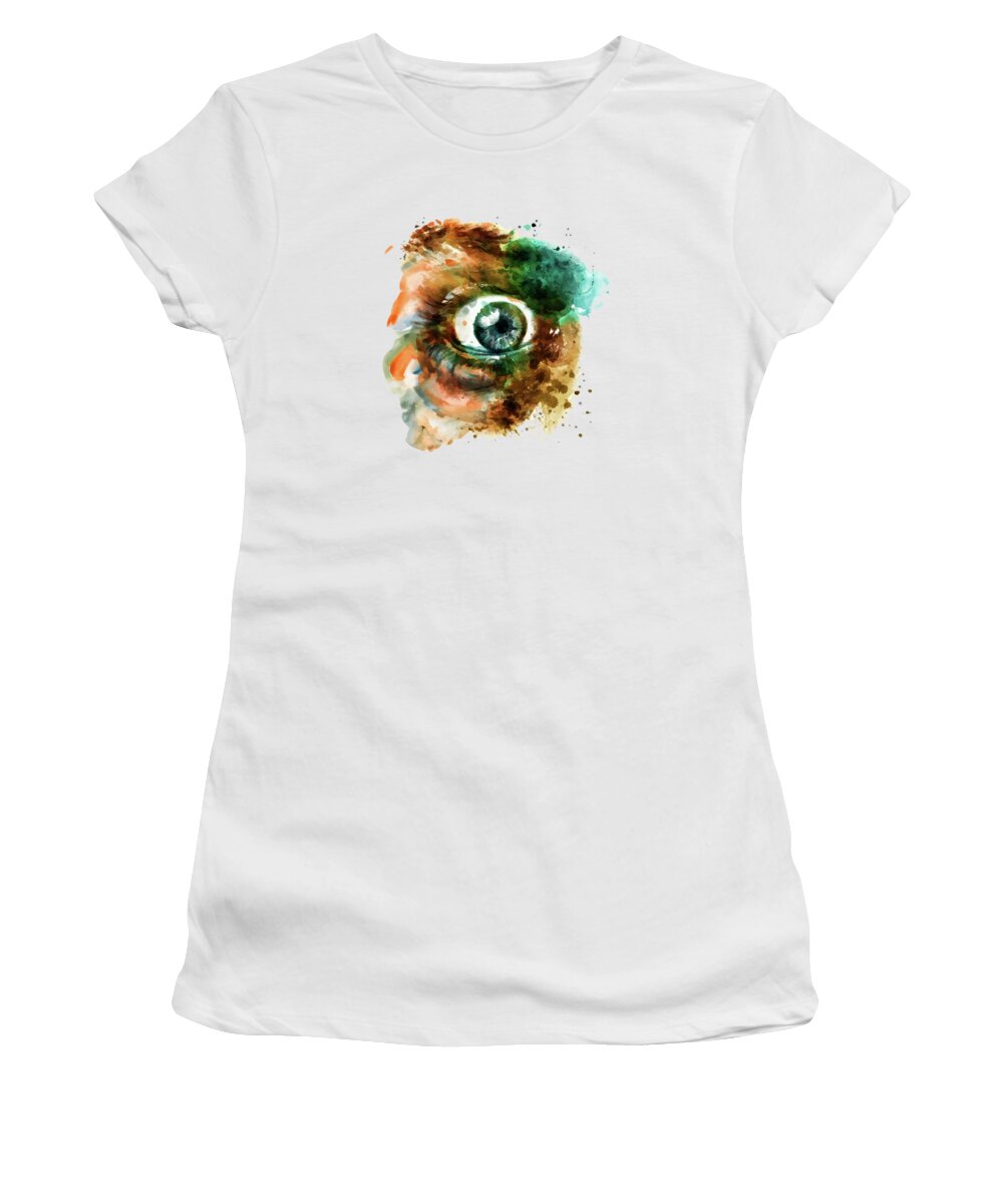 Fear Women's T-Shirt featuring the painting Fear Eye watercolor by Marian Voicu