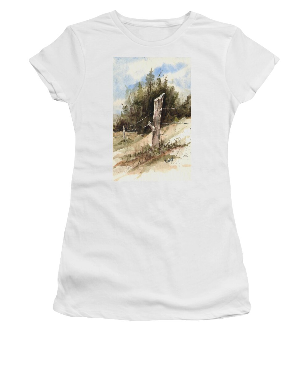 Post Women's T-Shirt featuring the painting Fence Post by Sam Sidders