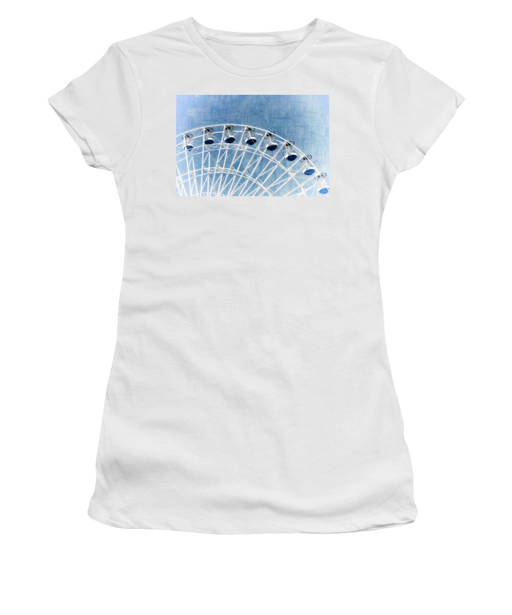 Skywheel Women's T-Shirt featuring the photograph Wonder Wheel Series 1 Blue by Marianne Campolongo